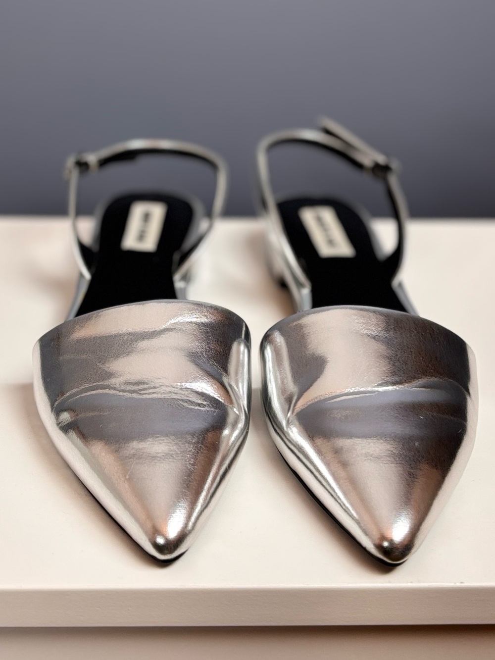 Silver Pointed-Toe Slingback Mules - Picture 7 of 7